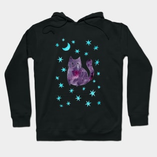 Purple Cat with Blue Stars Hoodie